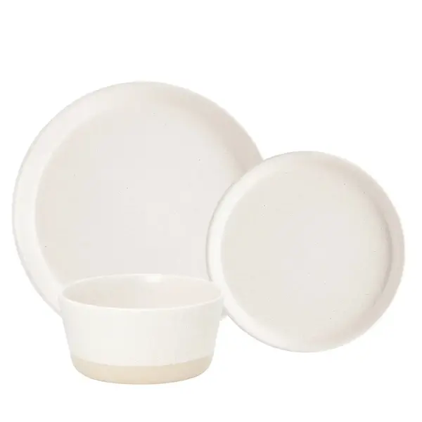 Ensemble de vaisselle 12 morceaux en grès 2 tons crème