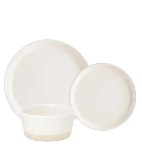 Ensemble de vaisselle 12 morceaux en grès 2 tons crème