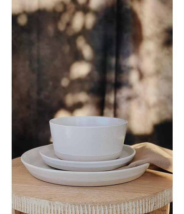 12-Piece Two-Tone Stoneware Dinnerware Set in Cream