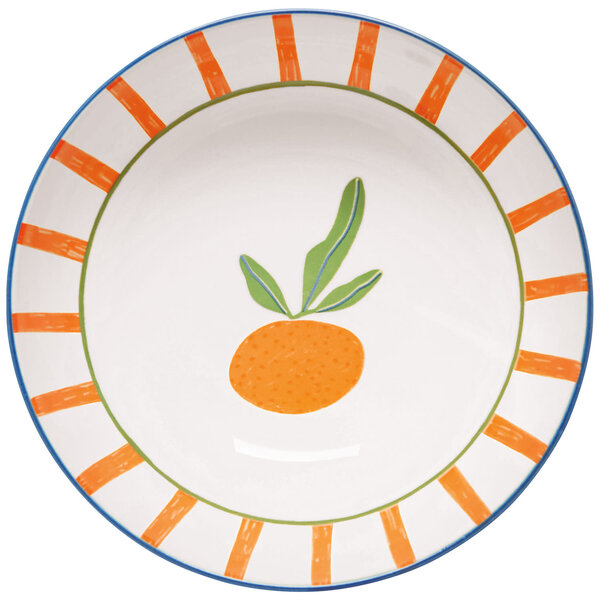 Danica Striped Bowl with Orange Pattern 8"