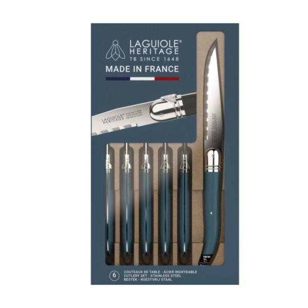 Set of 6 Laguiole Heritage Blue Steak Knives
