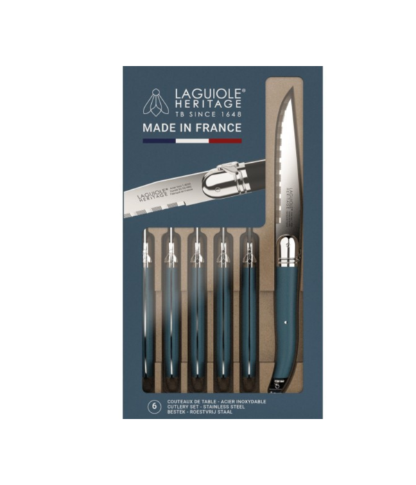 Set of 6 Laguiole Heritage Blue Steak Knives
