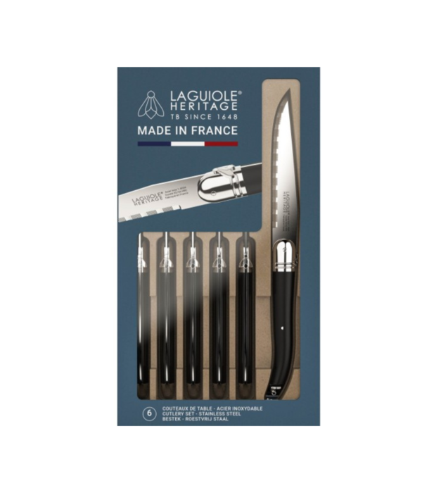 Set of 6 Laguiole Heritage Black Steak Knives