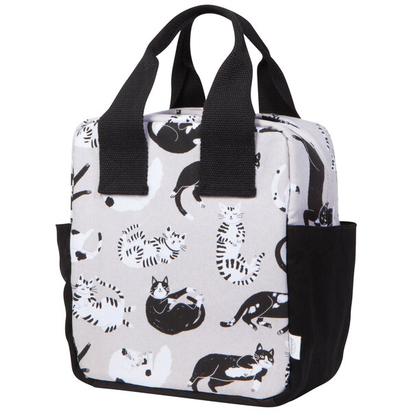 Danica Insulated Lunch Bag in Gray with Cat Patterns