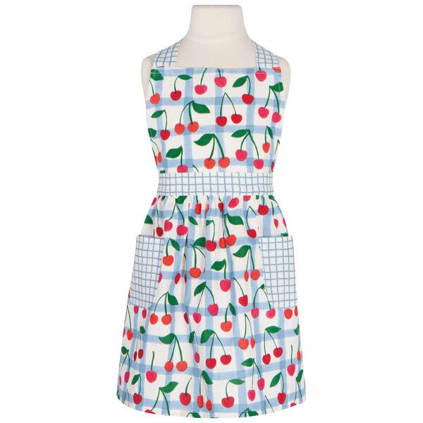 Danica Kids' Blue & White Striped Apron with Cherry Pattern