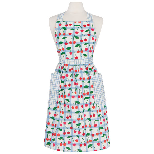 Tablier à rayures Bleu et Blanc avec motif Cerises - Danica