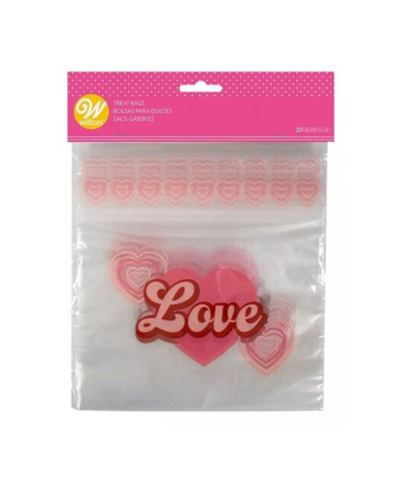 Wilton Ensemble de 20 sacs refermables transparents avec cœurs Love
