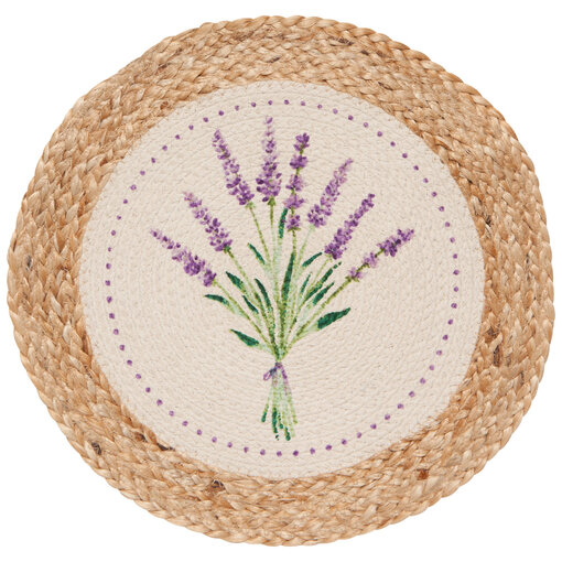 Danica Round Jute Placemat Lavender Flowers 15"