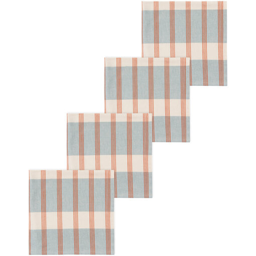 Ensemble de 4 serviettes en coton Beige rayées rouges et bleues - Danica
