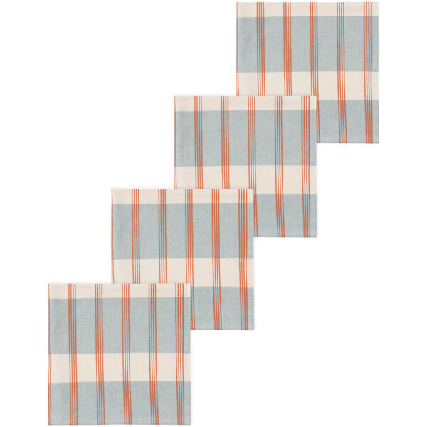 Danica Set of 4 Cotton Napkins Beige with Red and Blue Stripes