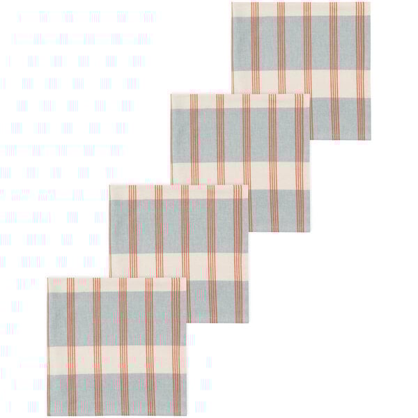 Ensemble de 4 serviettes en coton Beige rayées rouges et bleues - Danica