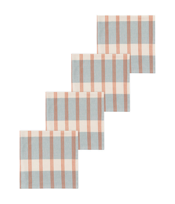 Ensemble de 4 serviettes en coton Beige rayées rouges et bleues - Danica