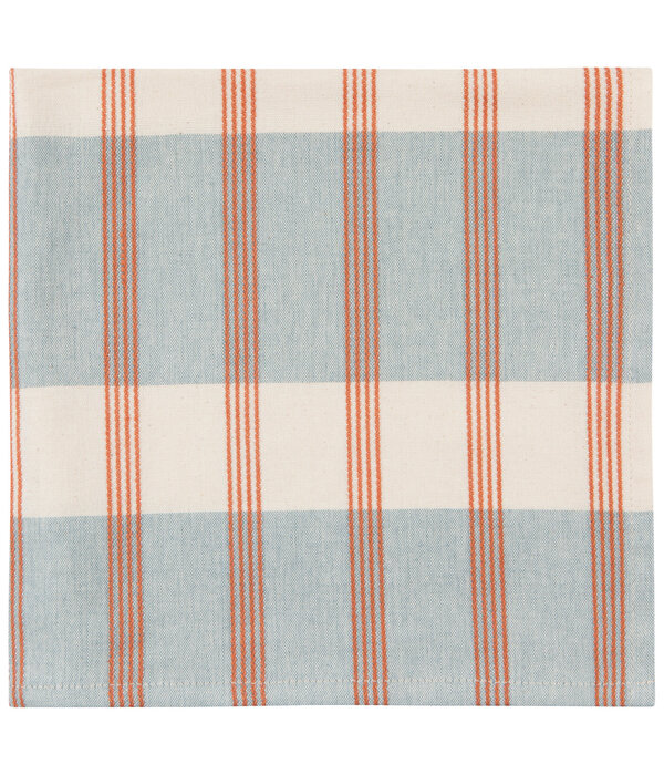 Ensemble de 4 serviettes en coton Beige rayées rouges et bleues - Danica