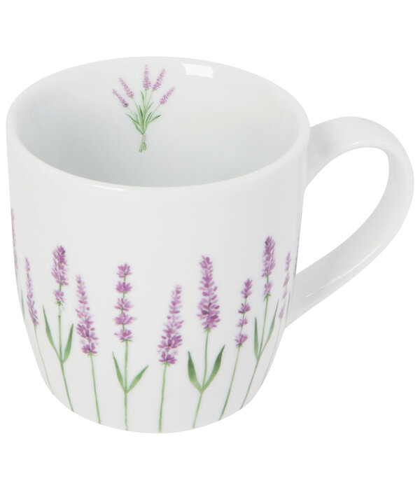 Tasse en porcelaine Blanche avec motif de fleurs de lavande 12 oz - Danica