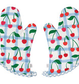 Ensemble de 2 gants de cuisine à rayures Bleu et Blanc avec motif Cerises - Danica