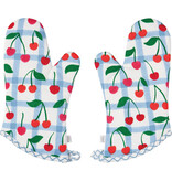 Ensemble de 2 gants de cuisine à rayures Bleu et Blanc avec motif Cerises - Danica