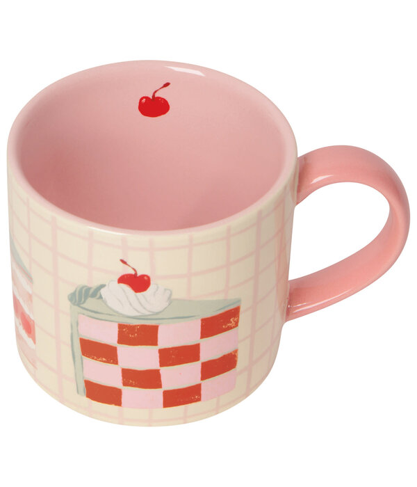 Danica Heirloom Danica Take The Cake Plaid Beige & Pink Mug 14oz