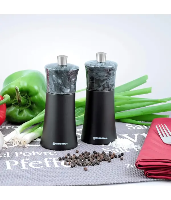 Swissmar Swissmar Black Matte Wood & Granite Salt and Pepper Mill Set 15 cm