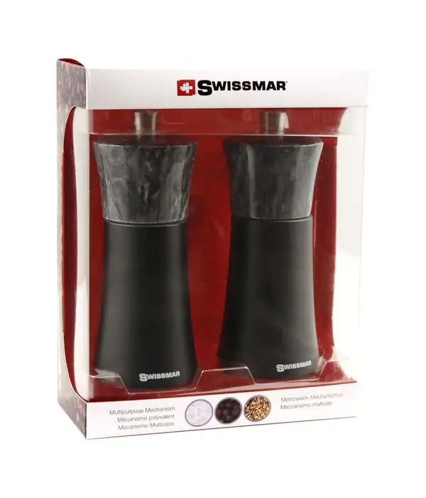Swissmar Ensemble de salière et poivrière en bois noir mat et granit 15cm - Swissmar