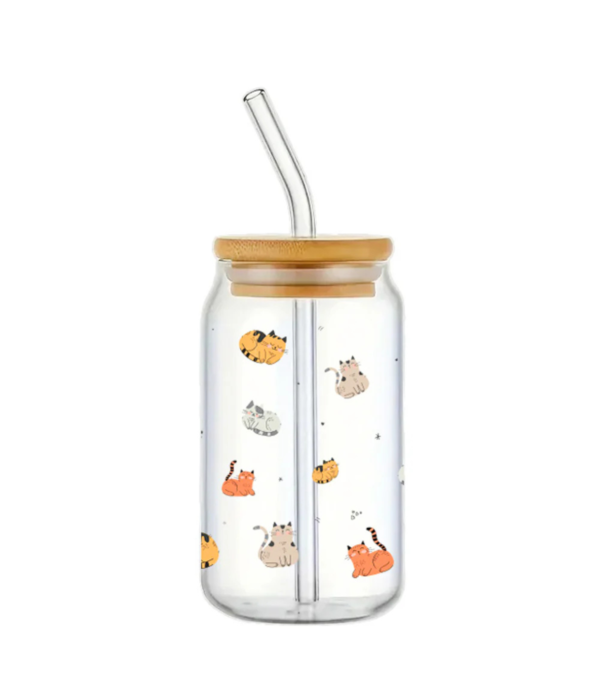 Verres à motif Chats avec couvercle et paille 350ml