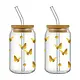 Set of 2 Butterfly Pattern Glasses with Lid and Straw 350 ml