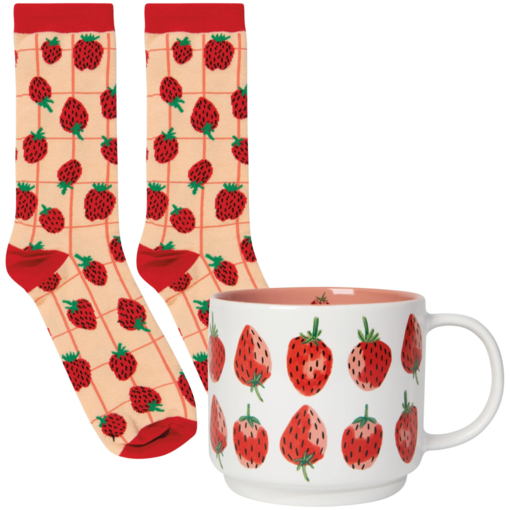 Danica Heirloom Danica 16 oz Mug and Strawberry-Patterned Socks