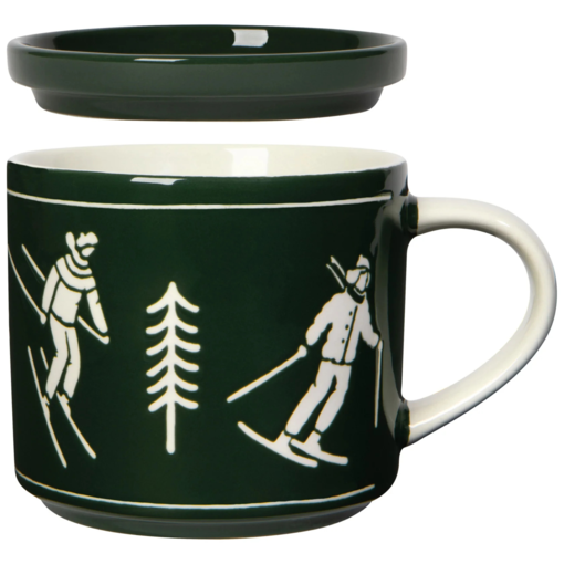 Danica Heirloom Danica Green 14 oz Mug with Lid and Ski Pattern