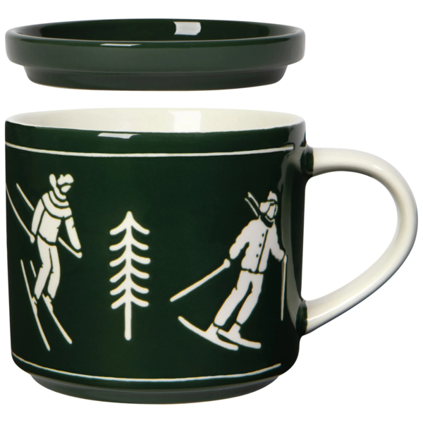 Tasse verte 14 oz avec couvercle et motif de ski - Danica