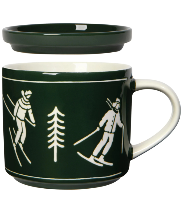 Danica Heirloom Danica Green 14 oz Mug with Lid and Ski Pattern