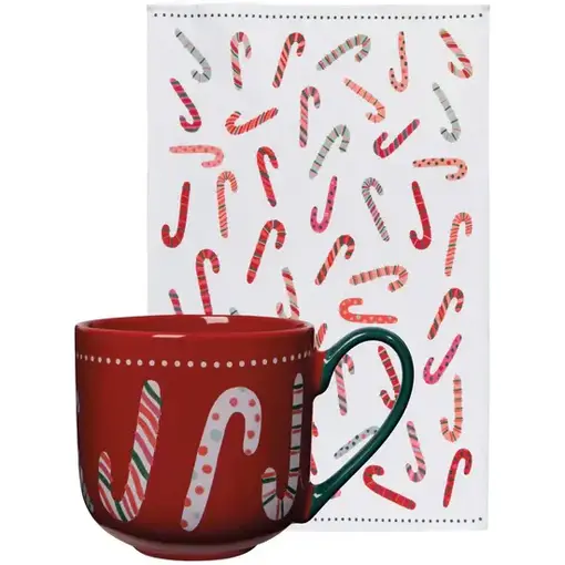 Danica Heirloom Ensemble tasse 444 ml et linge motif cannes de Noël – Danica