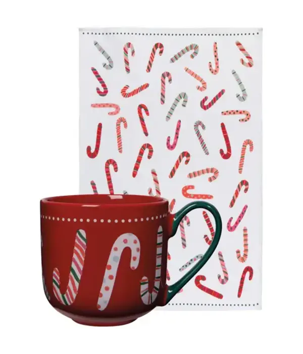 Danica Heirloom Danica Candy Cane Pattern Mug and Dishtowel Set 15 oz