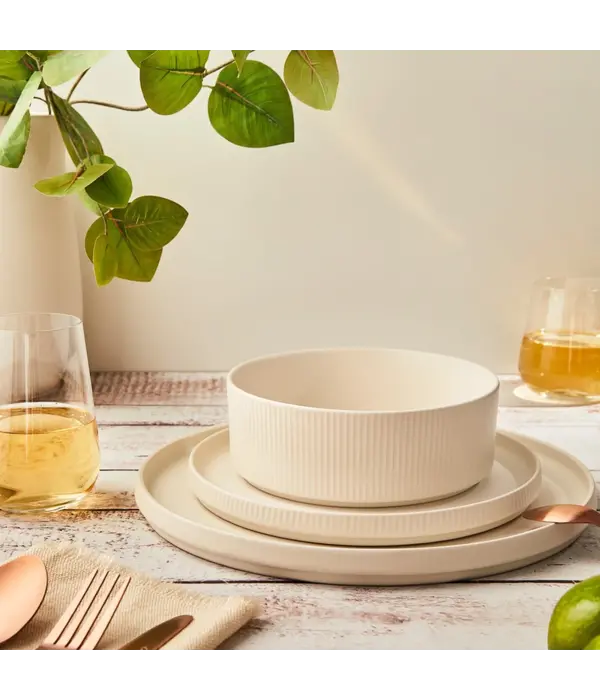Brilliant 12-Piece Beige Ribbed Dinnerware Set