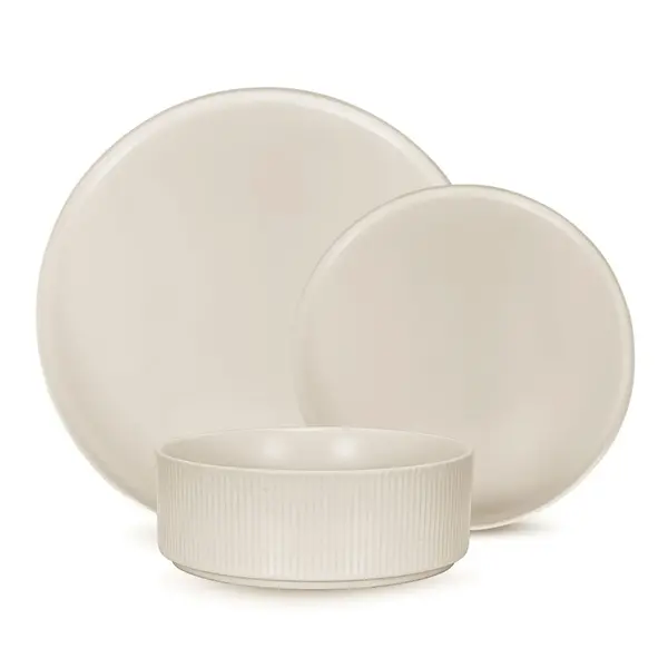 12-Piece Beige Ribbed Dinnerware Set