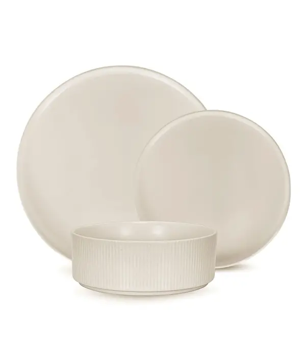 Brilliant 12-Piece Beige Ribbed Dinnerware Set