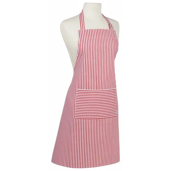 Now Designs Basic Cotton Kitchen Chef's Apron, Narrow Stripe Red Print