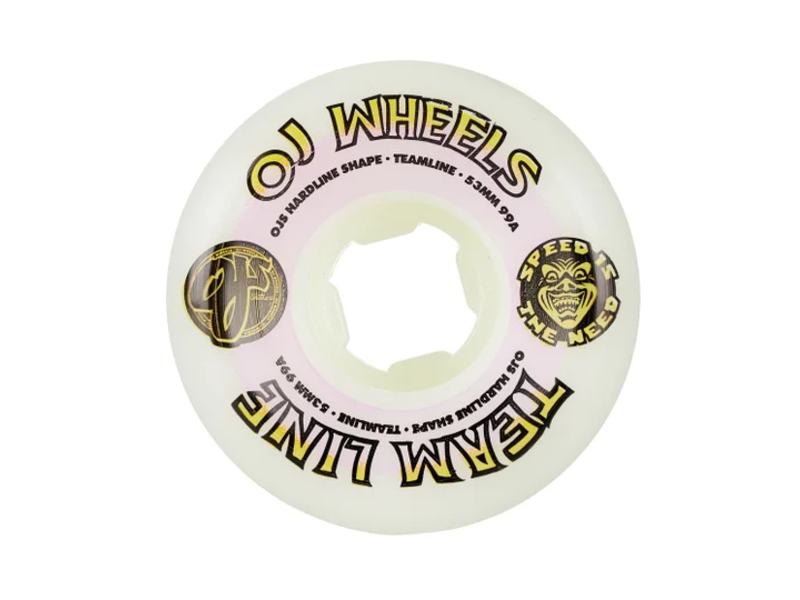 OJ Wheels OJ Team Line OG White/Purple/Yellow Hardline 99a Wheels - 53mm