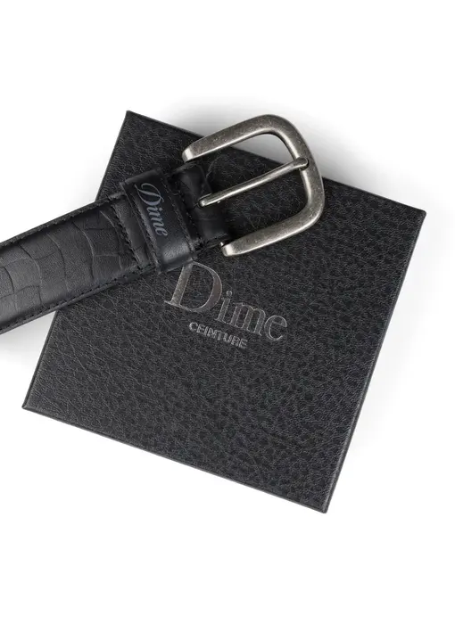 Dime Checkered Leather Belt - Black