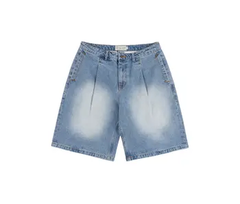 Dime Pleated Denim Shorts - Blue Washed