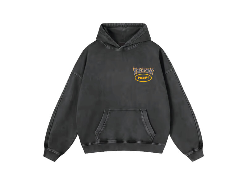 huf Huf Meltdown Heavyweight Washed Black Hoodie -