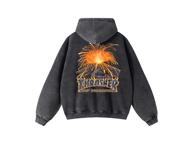 huf Huf Meltdown Heavyweight Washed Black Hoodie -