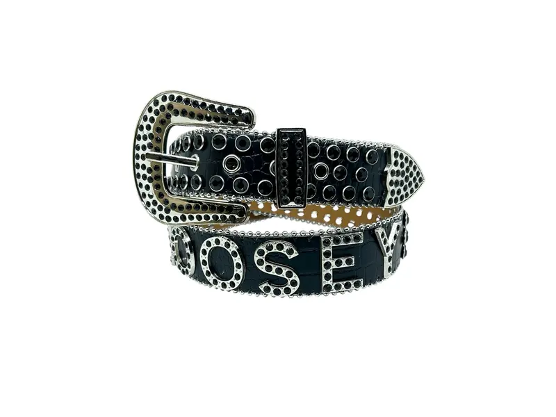 Loosey Loosey Bold Rhinestone Belt - Black