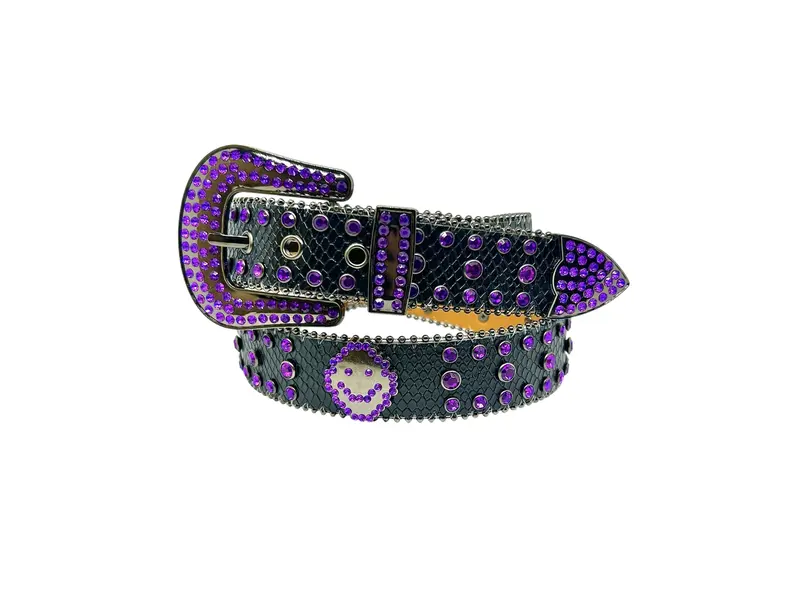 Loosey Loosey Smile Rhinestone Belt - Purple/Black