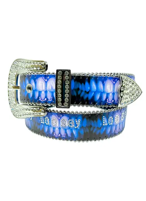 Loosey Pearly Whites Rhinestone Belt - Silver/Blk/Blu