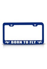 BORN TO FLY Aviation Steel Metal Blue License Plate Frame