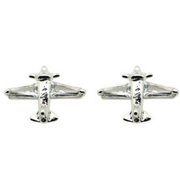 Silver Airplane Earrings with Cubic Zirconia Stones