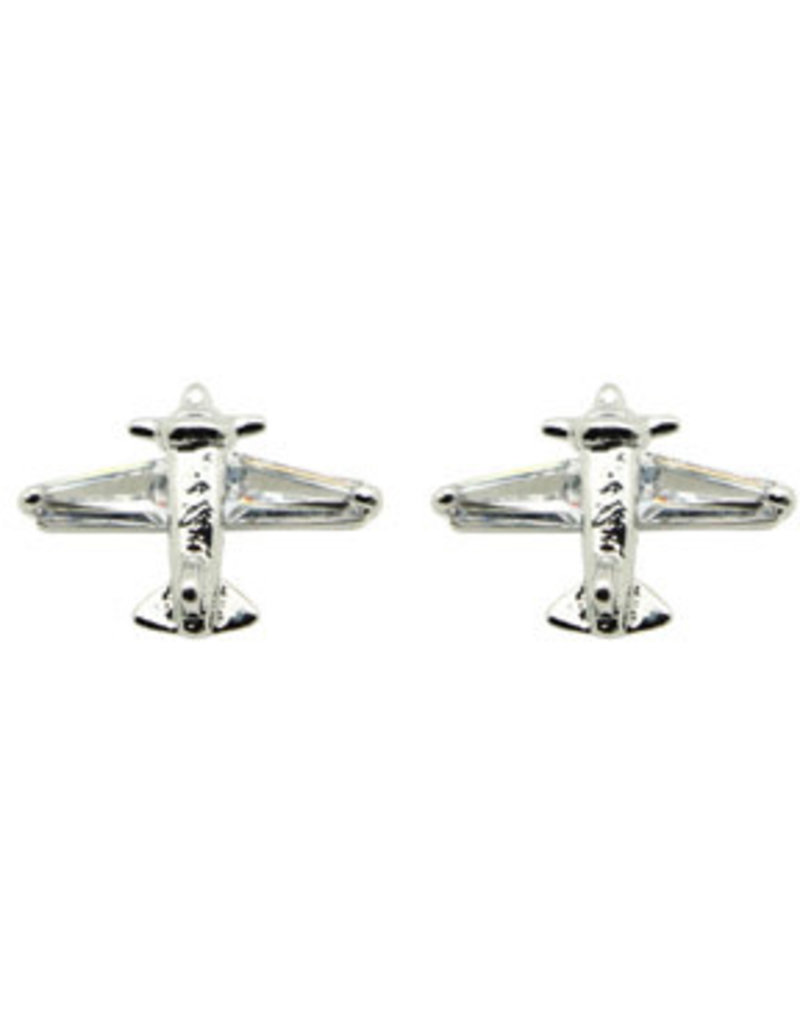 Silver Airplane Earrings with Cubic Zirconia Stones