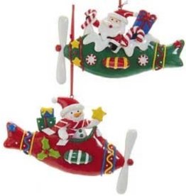 Snowman & Santa Plane Ornament