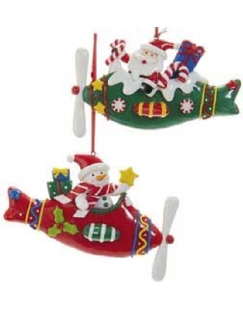 Snowman & Santa Plane Ornament