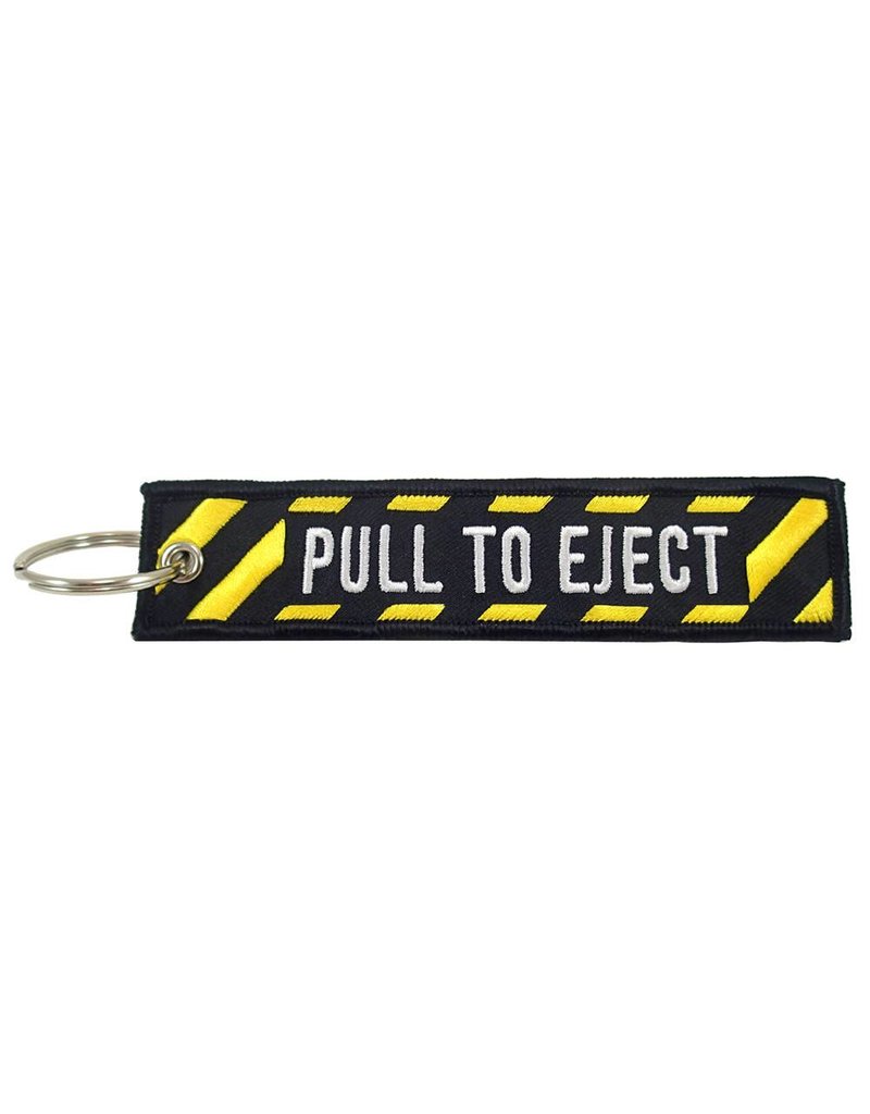 PULL TO EJECT embroidered keychain