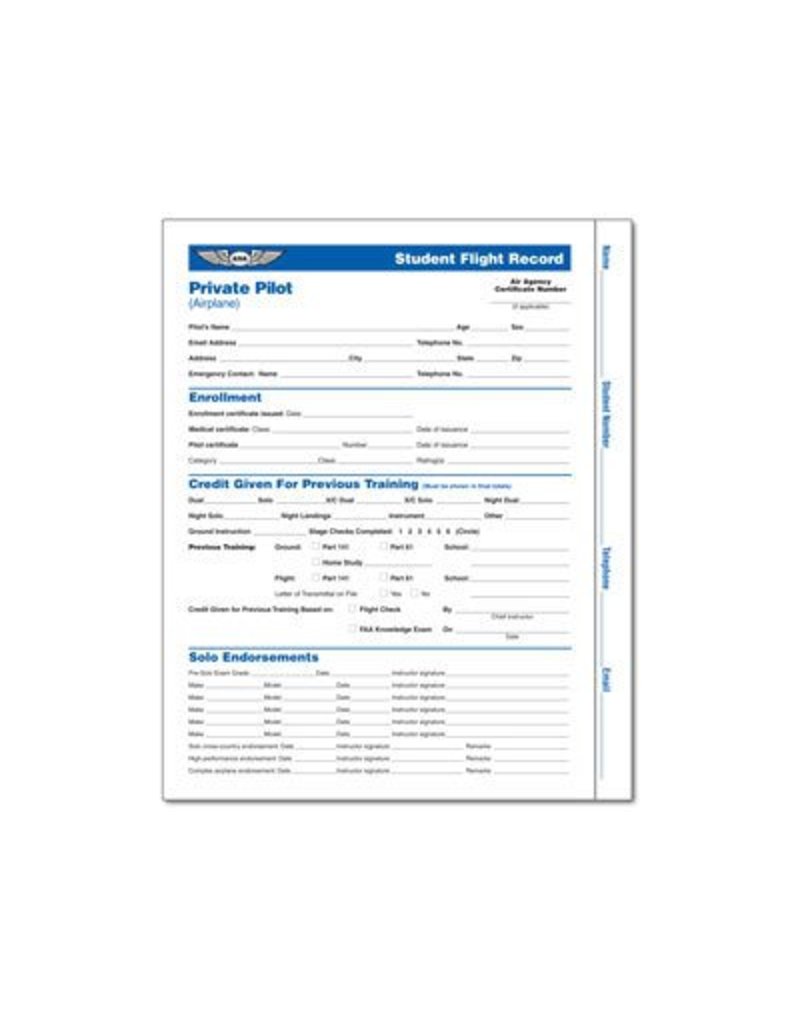 ASA Private Pilot Student Flight Record